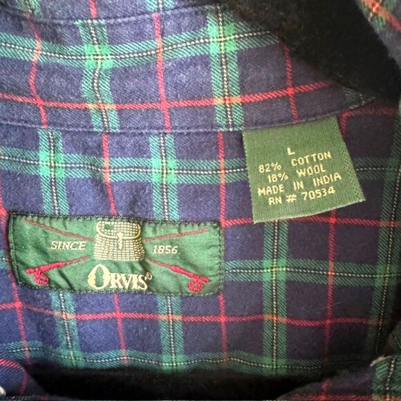 ORVIS Mens LS Button Down Shirt SZ L Blue-Green-Red Plaid Cotton & Wool Outdoors - Picture 4 of 11